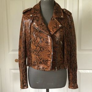 Blank NYC Snakeskin Fringe Moto Jacket, Size S